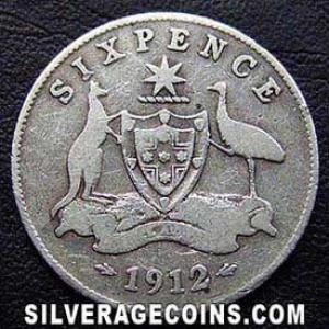 1912 (L) George V Australian Silver Sixpence (Reverse)