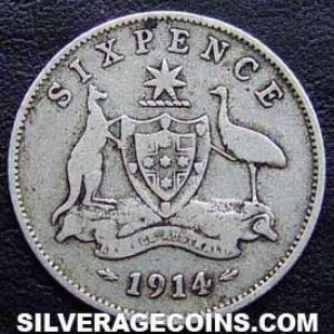1914 (L) George V Australian Silver Sixpence (Reverse)