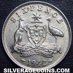 1942 (m) George VI Australian Silver Sixpence (Reverse)