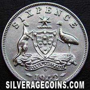 1942 D George VI Australian Silver Sixpence (Reverse)