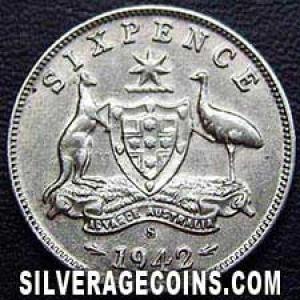 6 Peniques de Plata Australianos de Jorge VI 1942 S (Reverso)