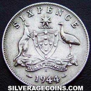 1944 S George VI Australian Silver Sixpence (Reverse)