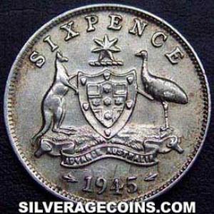 6 Peniques de Plata Australianos de Jorge VI 1945 (m) (Reverso)