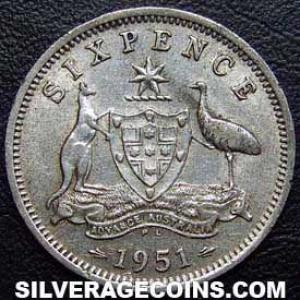 1951 PL George VI Australian Silver Sixpence (Reverse)