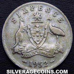1952 (m) George VI Australian Silver Sixpence (Reverse)