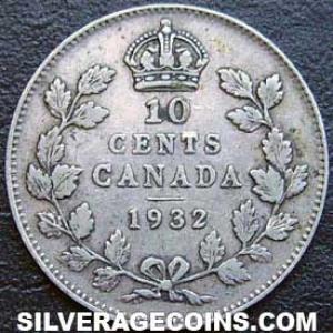 1932 George V Canadian Silver "Dime" 10 cents (Reverse)