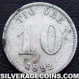 1892 EB Oscar II Swedish Billon 10 Öre (Reverse)