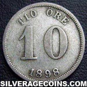 1898 EB Oscar II Swedish Billon 10 Öre (Reverse)