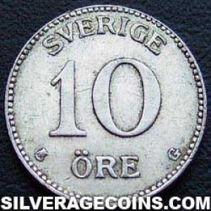1936 G long 6 Gustav V Swedish Billon 10 Öre (Reverse)