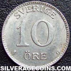1937 G Gustav V Swedish Billon 10 Öre (Reverse)