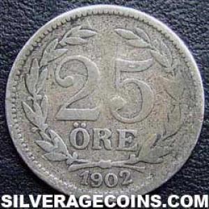 1902 EB Oscar II Swedish Silver 25 Öre (large letters) (Reverse)