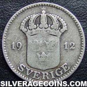 1912 W Gustav V Swedish Silver 25 Öre (Obverse)