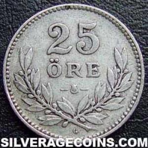 1928 G Gustav V Swedish Silver 25 Öre (Reverse)