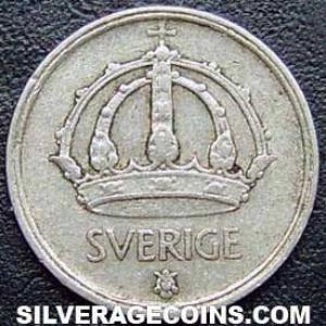 1947 TS Gustav V Swedish Billon 25 Öre (Obverse)