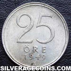 1949 TS Gustav V Swedish Billon 25 Öre (Reverse)