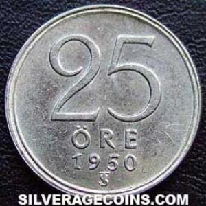1950 TS Gustav V Swedish Billon 25 Öre (Reverse)