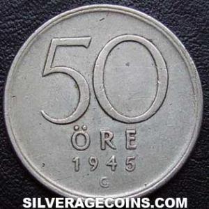 1945 Gustaf V Swedish Billon 50 Öre (Reverse)
