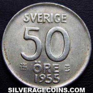 1955 TS Gustaf VI Swedish Billon 50 Öre (Reverse)