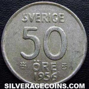 1956 TS Gustaf VI Swedish Billon 50 Öre (Reverse)