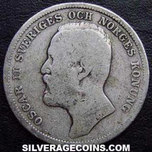 1898 EB Oscar II Swedish Silver Krona (Obverse)