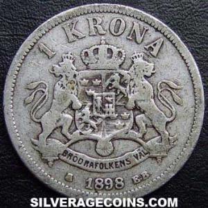 1898 EB Oscar II Swedish Silver Krona (Reverse)