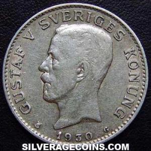1930 G Gustav V Swedish Silver Krona (Obverse)