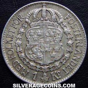 1930 G Gustav V Swedish Silver Krona (Reverse)