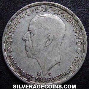 1943 G plain 4 Gustav V Swedish Billon Krona (Obverse)