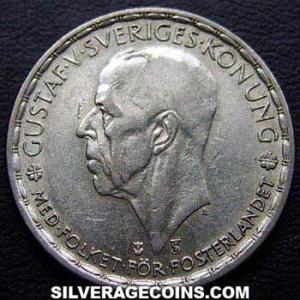 1947 TS Gustav V Swedish Billon Krona (Obverse)
