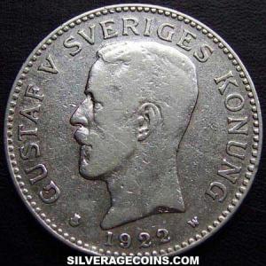 2 Coronas de Plata Suecas de Gustav V 1922 W (Anverso)