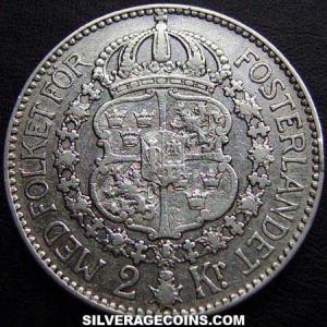 2 Coronas de Plata Suecas de Gustav V 1922 W (Reverso)