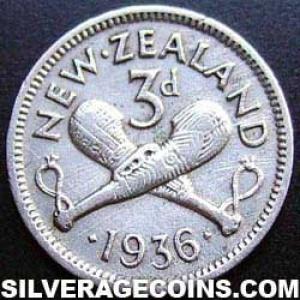 3 Peniques de Plata Neozelandeses de Jorge V 1936 (Reverso)