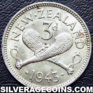 1943 George VI New Zealander Silver Threepence (Reverse)