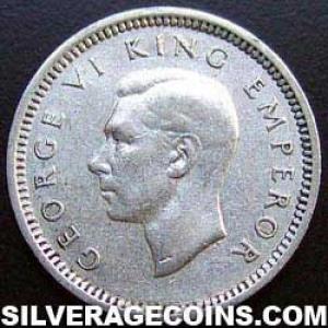 3 Peniques de Plata Neozelandeses de Jorge VI 1945 (Anverso)