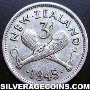 3 Peniques de Plata Neozelandeses de Jorge VI 1945 (Reverso)