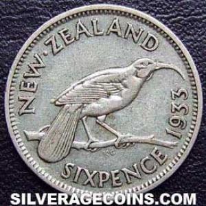 6 Peniques de Plata Neozelandeses de Jorge V 1933 (Reverso)