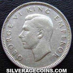 6 Peniques de Plata Neozelandeses de Jorge VI 1944 (Anverso)