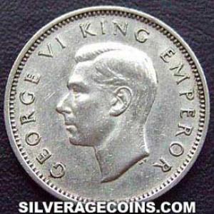 6 Peniques de Plata Neozelandeses de Jorge VI 1945 (Anverso)