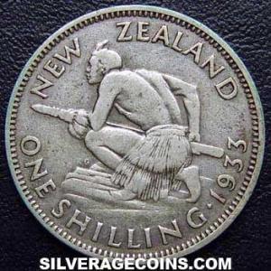 1933 George V New Zealander Silver Shilling (Reverse)