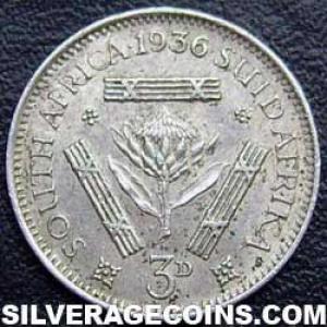 3 Peniques de Plata Sudafricanos de Jorge V 1936 (Reverso)