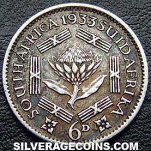 6 Peniques de Plata Sudafricanos de Jorge V 1933 (Reverso)