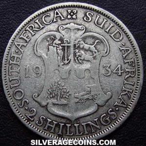 1934 George V South African Silver 2 Shillings (Reverse)