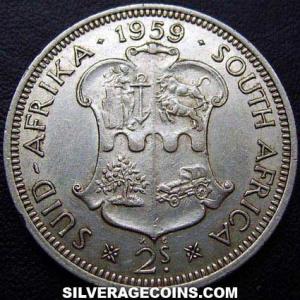 2 Chelines de Plata Sudafricanos de Isabel II 1959 (Reverso)