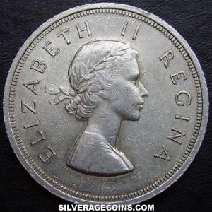 1958 Elizabeth II South African Silver 5 Shillings (Obverse)