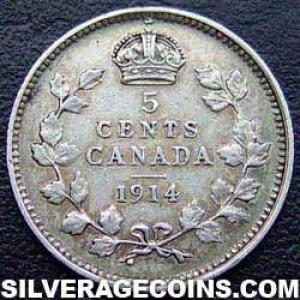 1914 George V Canadian Silver 5 cents (Reverse)