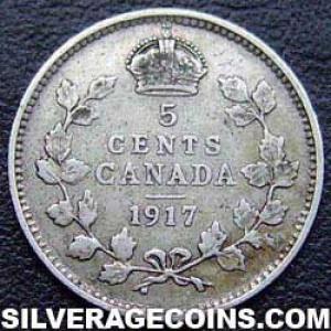 1917 George V Canadian Silver 5 cents (Reverse)