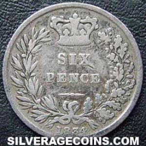 1834 William IV British Silver Sixpence (Reverse)