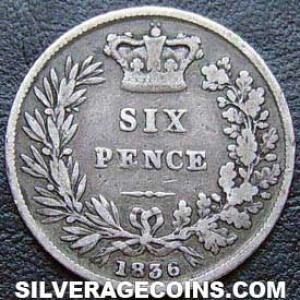 1836 William IV British Silver Sixpence (Reverse)