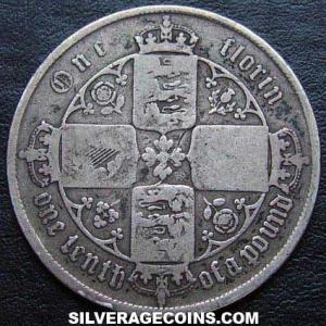 1856 Victoria British Silver "Gothic" Florin (Reverse)