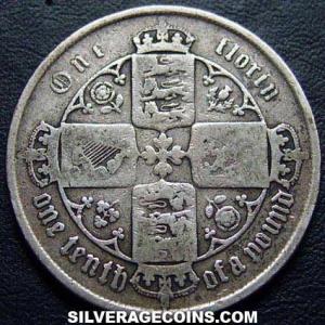 1857 Victoria British Silver "Gothic" Florin (Reverse)